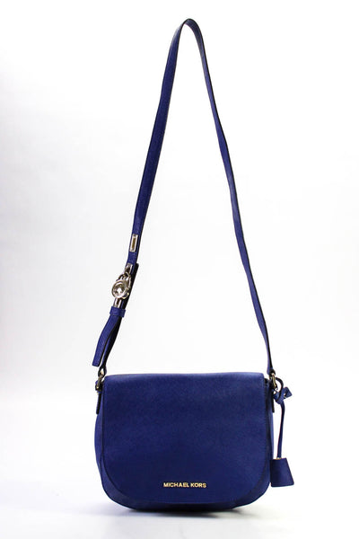 Michael Kors Womens Leather Magnetic Goldtone Hardware Crossbody Handbag Blue