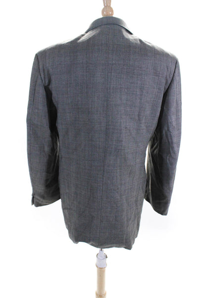 Ermenegildo Zegna Mens Plaid Double Breasted Blazer Black Wool Size 52 Long