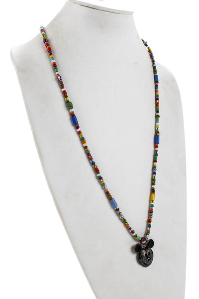 Designer Womens Silver Tone Multicolored Beaded Diamond Pave Pendant Necklace