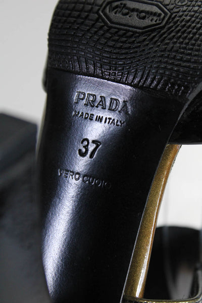 Prada Womens Block Heel Ombre Ankle Strap Pumps Brown Patent Leather Size 37