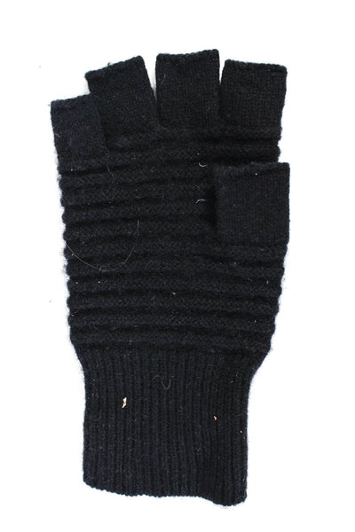 Nordstrom Womens Ribbed Knit Fingerless Cashmere Gloves Black