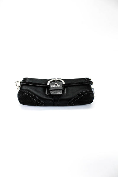 Coach Womens Button Close Embellished Buckle 2 Pocket Clutch Handbag Black Small