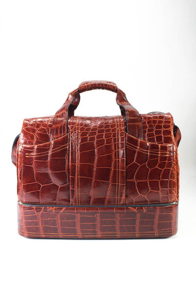 Tardini Womens American Alligator Leather Duffle Luggage Handbag Brown