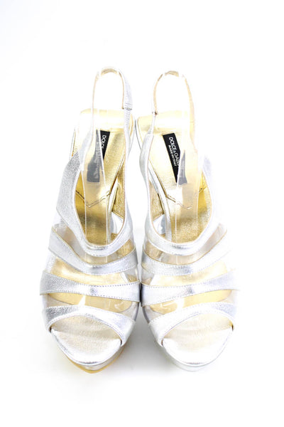 Dolce & Gabbana Womens Slingback Clear Platform Heels Pumps Shoes Silver Size 6