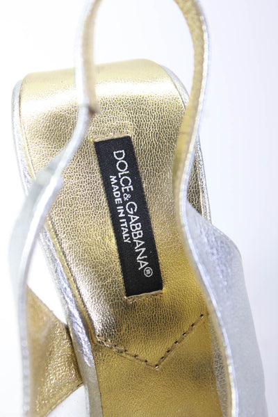 Dolce & Gabbana Womens Slingback Clear Platform Heels Pumps Shoes Silver Size 6