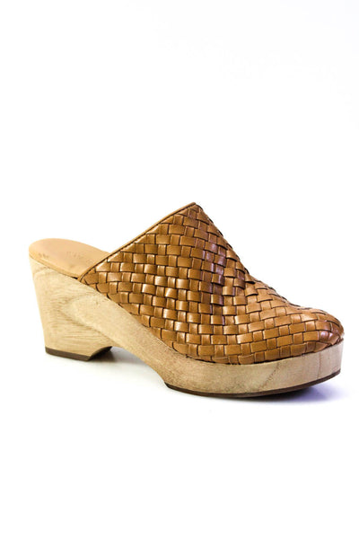Everlane Womens Woven Leather Natural Wood Outsole Clogs Tan 7.5