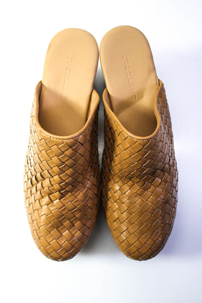 Everlane Womens Woven Leather Natural Wood Outsole Clogs Tan 7.5