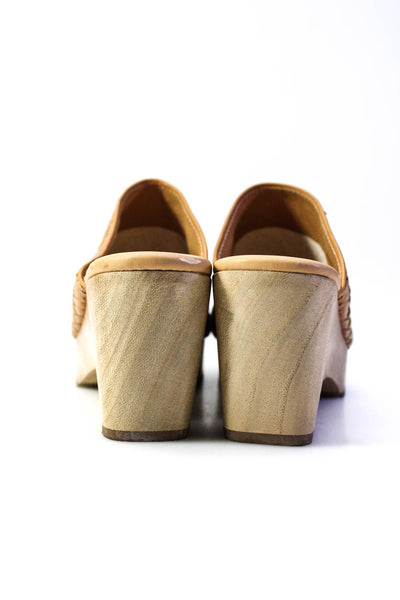 Everlane Womens Woven Leather Natural Wood Outsole Clogs Tan 7.5