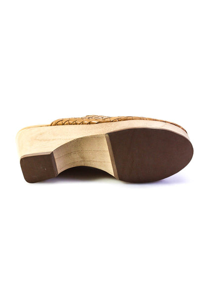 Everlane Womens Woven Leather Natural Wood Outsole Clogs Tan 7.5