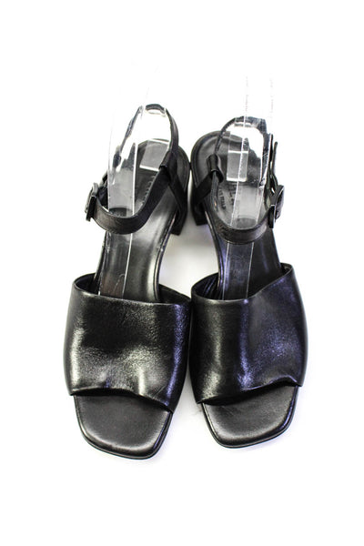 Everlane Womens Soft Leather Ankle Strap Block Heel Sandals Black 6.5