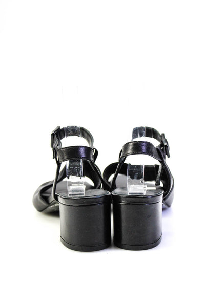 Everlane Womens Soft Leather Ankle Strap Block Heel Sandals Black 6.5