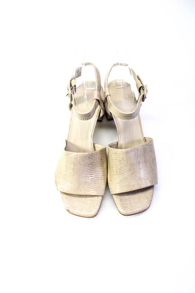 Everlane Womens Crocodile Leather Ankle Strap Block Heel Sandals Beige 8