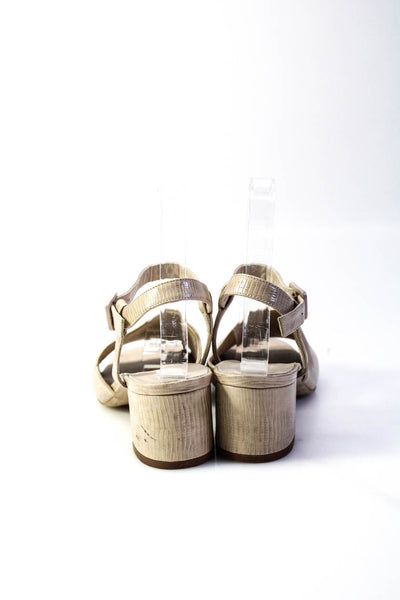 Everlane Womens Crocodile Leather Ankle Strap Block Heel Sandals Beige 8