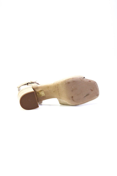 Everlane Womens Crocodile Leather Ankle Strap Block Heel Sandals Beige 8