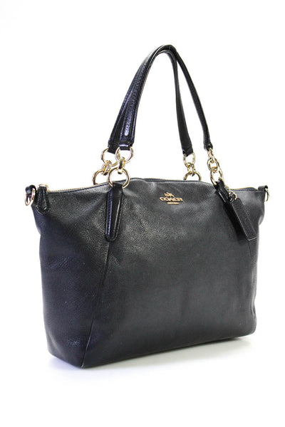 Coach Womens Detachable Strap Top Zip Logo Front Tote Handbag Black Leather