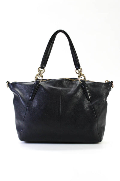 Coach Womens Detachable Strap Top Zip Logo Front Tote Handbag Black Leather