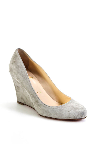 Christian Louboutin Womens Slip On Wedge Heel Pumps Gray Suede Size 36