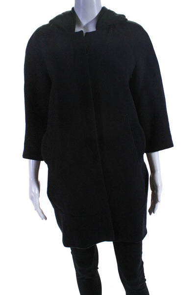 Chicca Lualdi Women's Hooded 3/4 Sleeve Coat Black Size 40