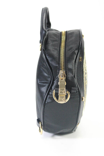 Balmain Womens Leather Embrodiered Shoulder Handbag Black Gold