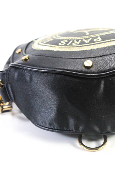 Balmain Womens Leather Embrodiered Shoulder Handbag Black Gold