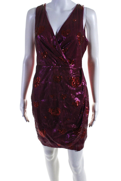 Designer Womens Sequined Heart Print Cocktail Dress Red Pink Size M