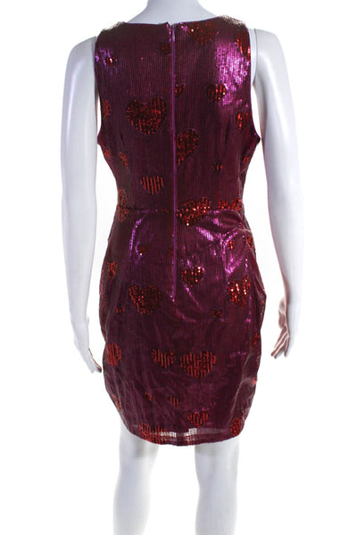 Designer Womens Sequined Heart Print Cocktail Dress Red Pink Size M