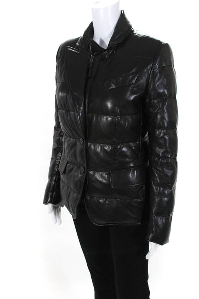 Tom Ford Womens Black Collard Full Zip Long Sleeve Puffer Leather Coat Size 36