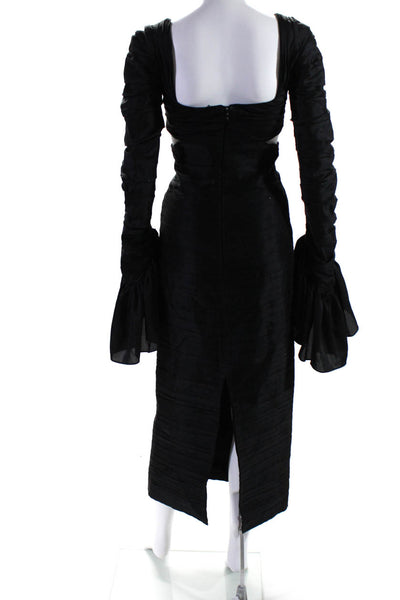 Sandra Mansour Womens Draped Midi Dress with Accent Sleeves Cutouts   DR17 Black