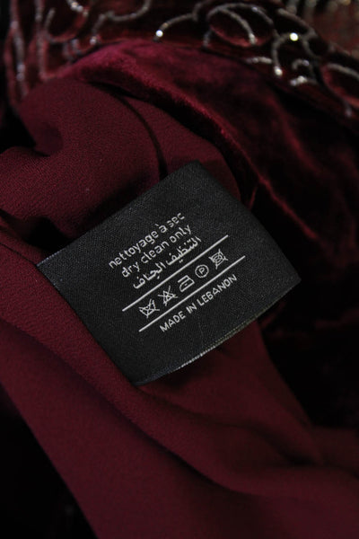 Sandra Mansour Womens Off Shoulder Glittered Velvet Jacket  Burgundy  Size 38