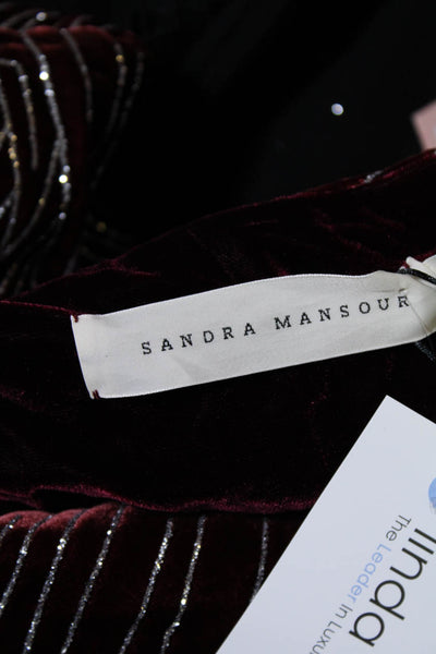 Sandra Mansour Womens Off Shoulder Glittered Velvet Jacket  Burgundy  Size 38