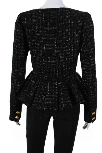 Giambattista Valli Womens Peplum Tweed Jacket  Black And White  Size 40