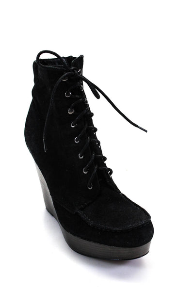 Coach Womens Black Suede Lace Up Platform Ankle Boots Shoes Size 8.5B