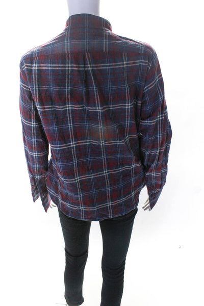 Phos Phoro Womens Red Navy Check Shirt with Patchwork Appliqu√©   Size M