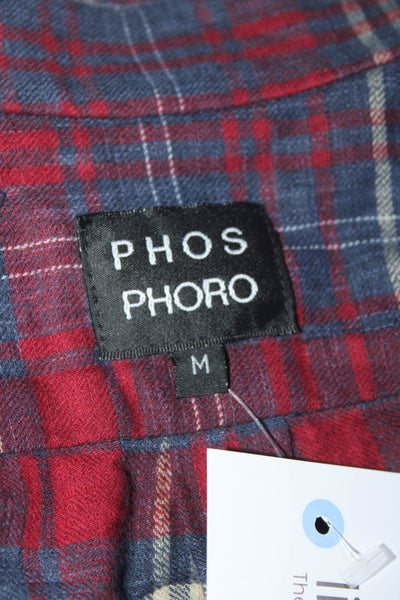 Phos Phoro Womens Red Navy Check Shirt with Patchwork Appliqu√©   Size M