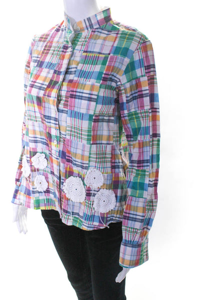 Phos Phoro Womens Shirt with Crochet Applique  Multi Plaid  Size S