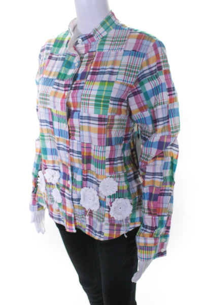 Phos Phoro Womens Shirt with Crochet Applique  Multi Plaid  Size L