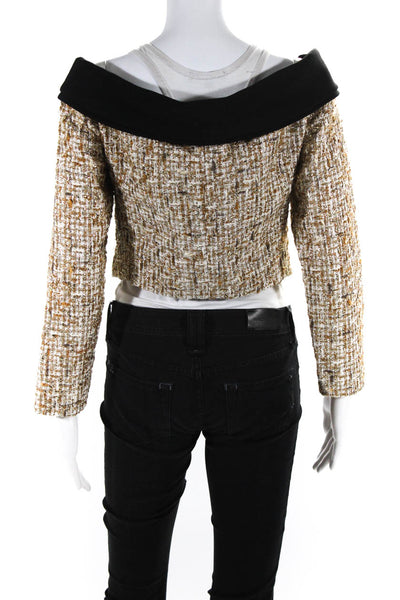 Giambattista Valli Womens Off Shoulder Cropped Tweed Jacket  Gold  Size 42