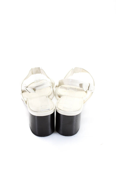Everlane Womens Leather  Double Strap Block Heel Sandals Beige 8