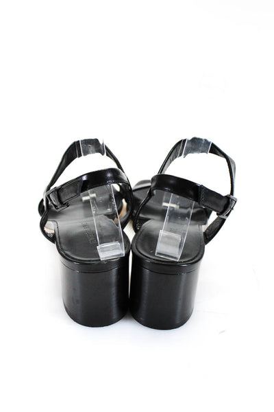 Everlane Womens Leather  Double Strap Block Heel Sandals Black 8