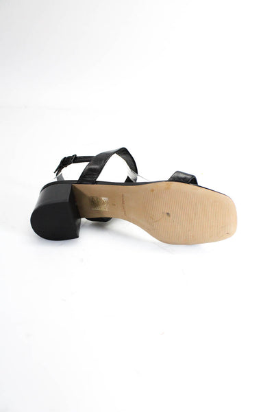 Everlane Womens Leather  Double Strap Block Heel Sandals Black 8