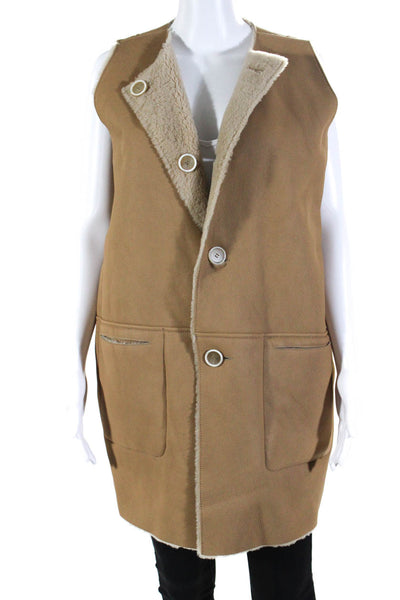 Marni Womens Shearling Leather Reversible Waistcoat Jacket Brown Size IT 40