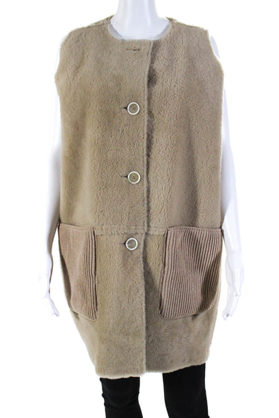 Marni Womens Shearling Leather Reversible Waistcoat Jacket Brown Size IT 40