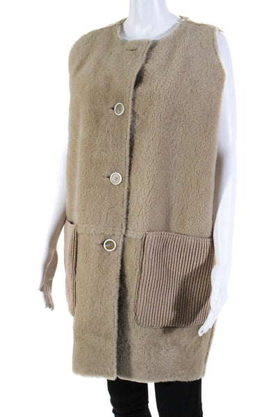 Marni Womens Shearling Leather Reversible Waistcoat Jacket Brown Size IT 40