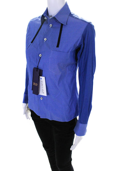 Shiro Sakai Womens Collared Cotton Button Down Blouse Top Blue Size Small