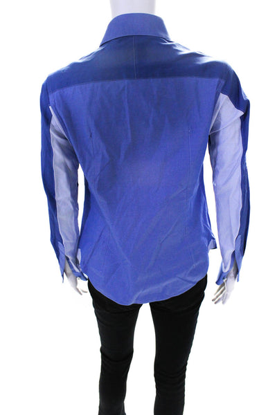 Shiro Sakai Womens Collared Cotton Button Down Blouse Top Blue Size Small