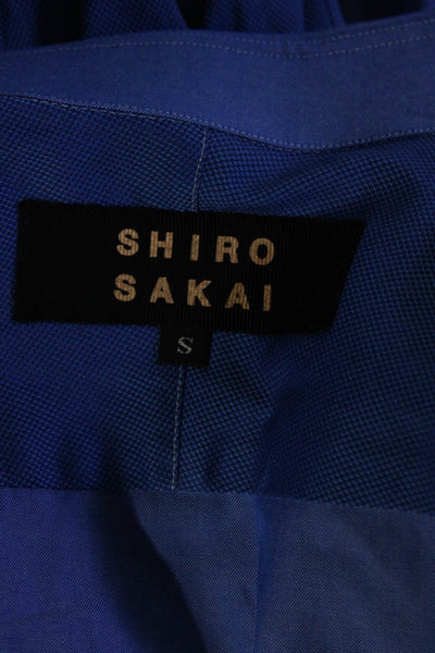 Shiro Sakai Womens Collared Cotton Button Down Blouse Top Blue Size Small