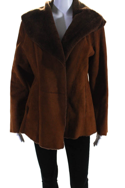Loewe Womens Suede Shearling-Lined Jacket Camel Brown Size 40