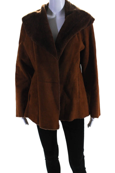 Loewe Womens Suede Shearling-Lined Jacket Camel Brown Size 40