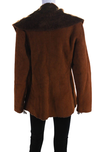 Loewe Womens Suede Shearling-Lined Jacket Camel Brown Size 40