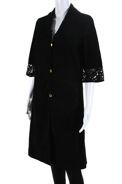 Fendi Womens Suede Laser Cut Detail Aline Coat Jacket  Black Size 40